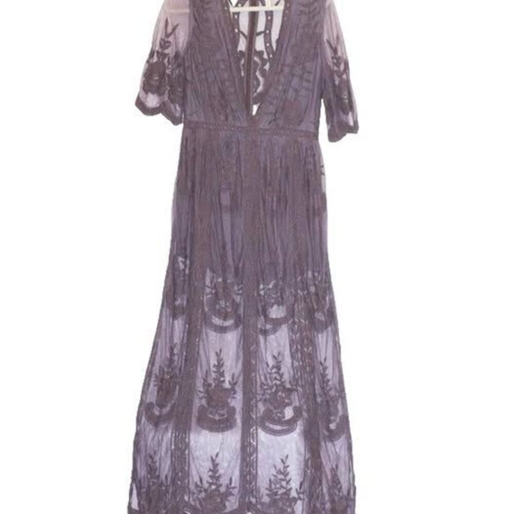 Wishlist Deep V Lace Mesh Maxi Dress Romper Whimsigoth Fairy Festival Boho Sz L - Picture 2 of 9